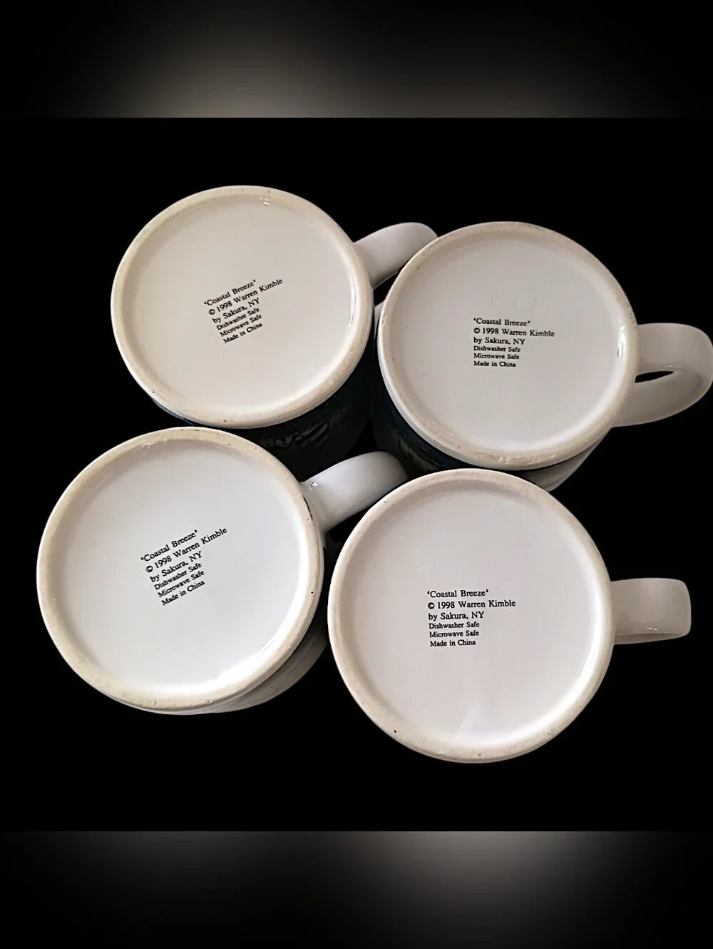 4 Vtg Sakura Coastal Breeze Coffee Mugs Warren Kimble Nautical 10oz Beach House